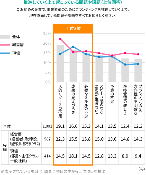 推進していく上で起こっている問題や課題（上位回答）